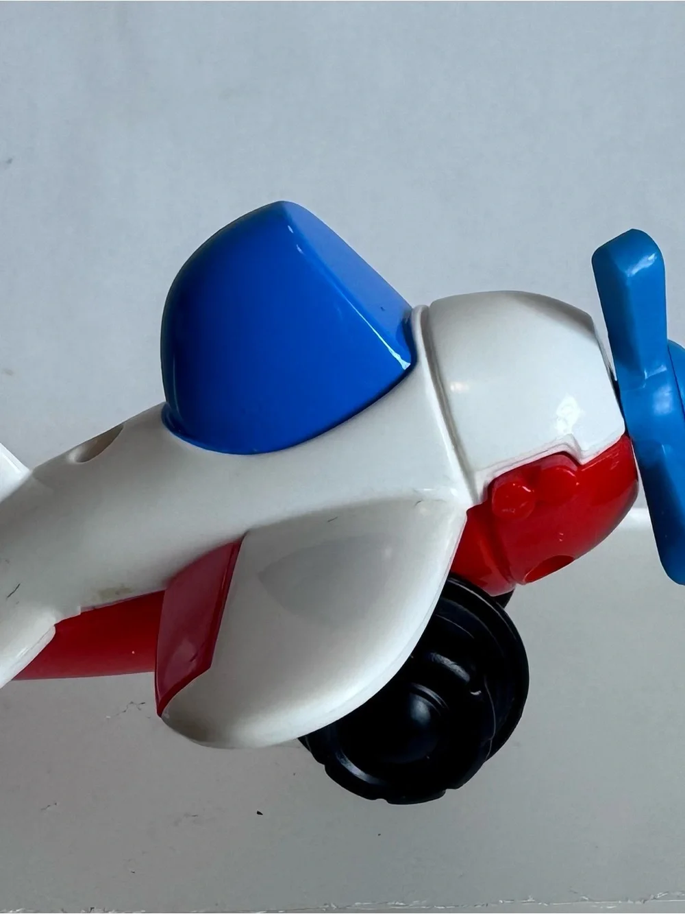 Vintage 1992 Fisher Price Airplane Blue Red White Plastic Toy